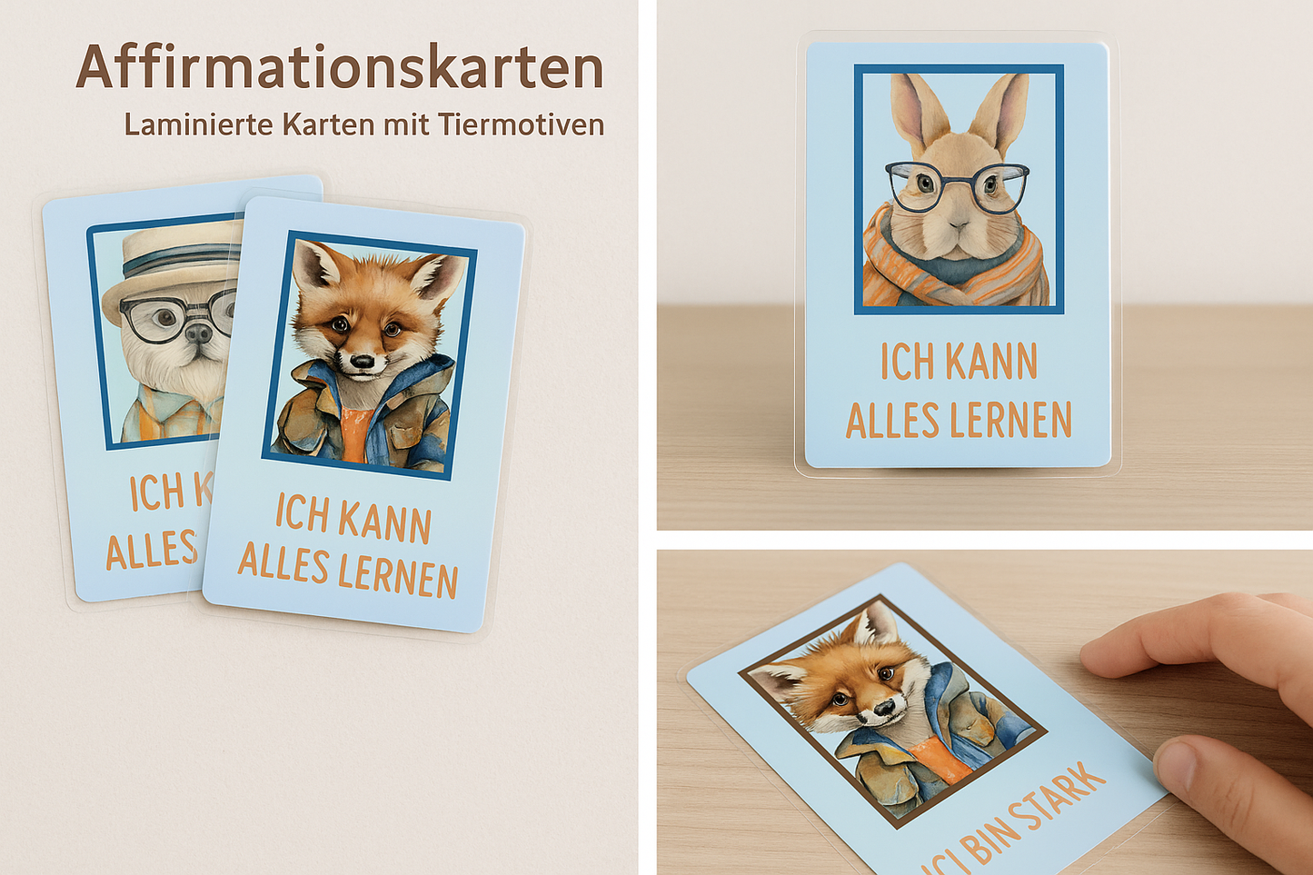 Affirmationskarten mit Tiermotiven – Handgemacht & Laminiert